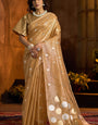 Symmetrical Golden Soft Banarasi Tissue Silk Saree With Redolent Blouse Piece