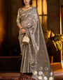 Gratifying Grey Soft Banarasi Tissue Silk Saree With Impressive Blouse Piece