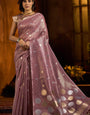 Enchanting Lavender Soft Banarasi Tissue Silk Saree With Dulcet Blouse Piece