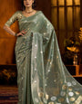 Refreshing Sea Green Soft Banarasi Tissue Silk Saree With Grandiose Blouse Piece