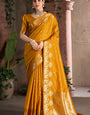 Luxuriant Mustard Pure Zari Weaving Banarasi Silk Saree With Profuse Blouse Piece