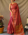 Capricious Dark Pink Patola Silk Saree with Verdant Blouse Piece