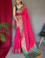 Breathtaking Dark Pink Patola Silk Saree with Gossamer Blouse Piece