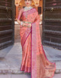 Amazing Peach Soft Banarasi Silk Saree With Gratifying Blouse Piece