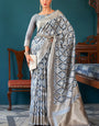 Murmurous Grey Cotton Silk Saree With Elaborate Blouse Piece