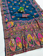 Lustrous Blue Nylon Dola Pashmina Saree With Bucolic Blouse Piece