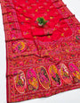 Alluring Red Nylon Dola Pashmina Saree With Adorning Blouse Piece