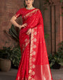 Imaginative Red Pure Zari Weaving Banarasi Silk Saree With Fancifull Blouse Piece