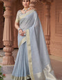 Fragrant Grey Cotton Silk Saree With Staring Blouse Piece