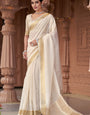 Opulent Off White Cotton Silk Saree With Demesne Blouse Piece