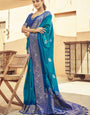 Evanescent Blue Soft Banarasi Silk Saree With Eclat Blouse Piece