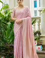 Serendipity Baby Pink Lucknowi Silk Saree With Staggering Blouse Piece