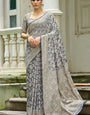 Comely Dark Grey Lucknowi Silk Saree With Hypnotic Blouse Piece