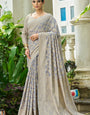 Charming Grey Lucknowi Silk Saree With Appealing Blouse Piece