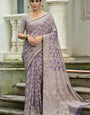 Flaunt Lavender Lucknowi Silk Saree With Whimsical Blouse Piece