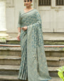 Staggering Sea Green Lucknowi Silk Saree With Efflorescence Blouse Piece