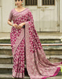 Enthralling Wine Lucknowi Silk Saree With Elision Blouse Piece
