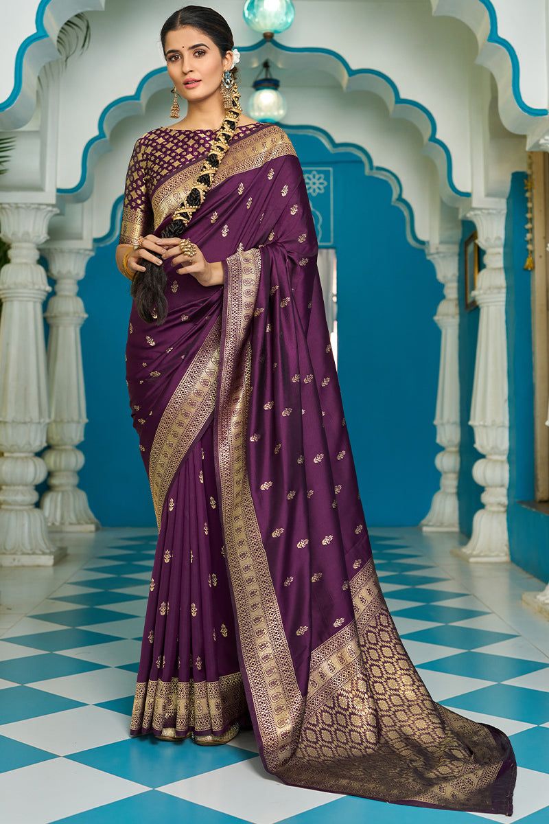 Quixotic Purple Banarasi Silk Saree With Jubilant Blouse Piece