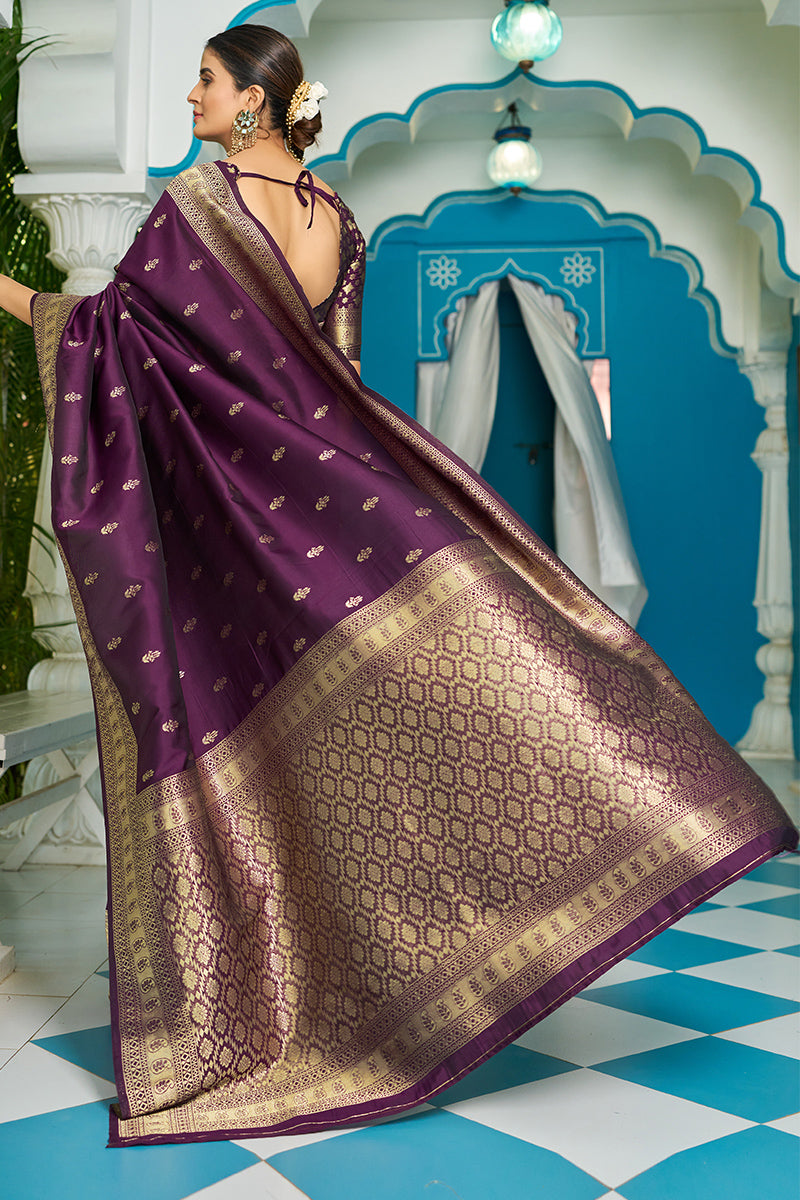 Quixotic Purple Banarasi Silk Saree With Jubilant Blouse Piece