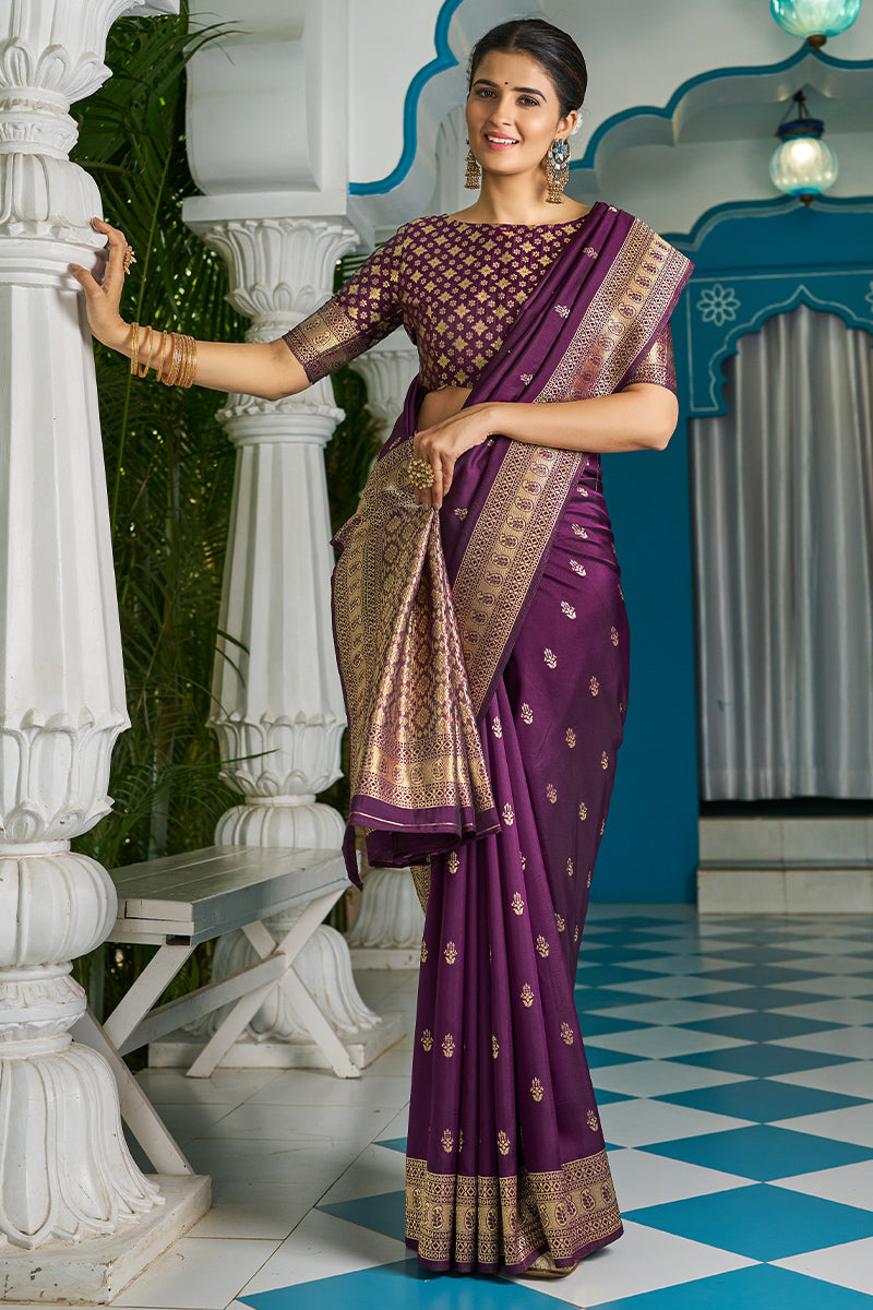 Quixotic Purple Banarasi Silk Saree With Jubilant Blouse Piece