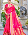 Prominent Dark Pink Kanjivaram Silk Saree With Super classy Blouse Piece