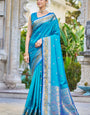 Demesne Firozi Kanjivaram Silk Saree With Angelic Blouse Piece