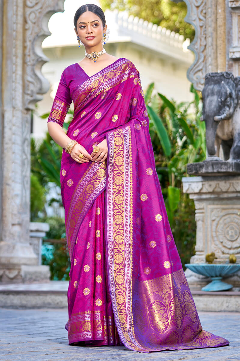 Chatoyant Purple Kanjivaram Silk Saree With Super extravagant Blouse Piece