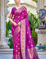 Chatoyant Purple Kanjivaram Silk Saree With Super extravagant Blouse Piece