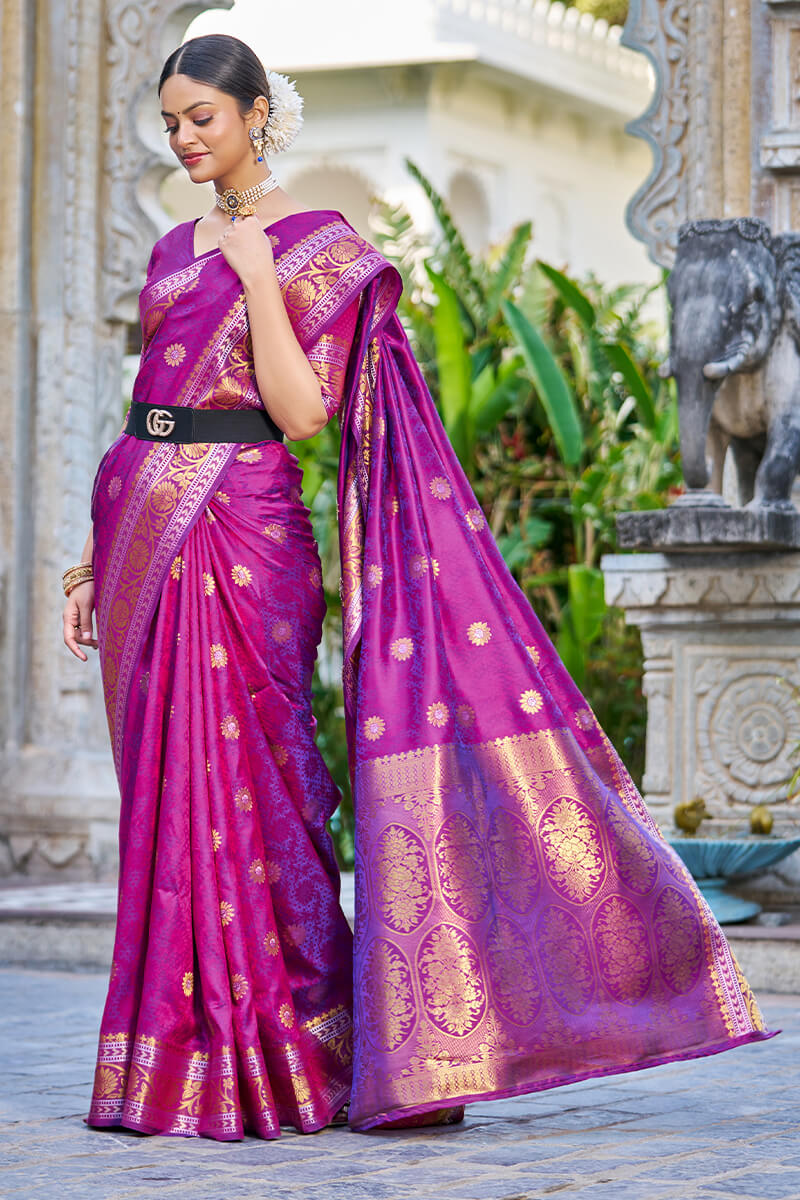 Chatoyant Purple Kanjivaram Silk Saree With Super extravagant Blouse Piece