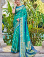 Conflate Rama Kanjivaram Silk Saree With Traditional Blouse Piece