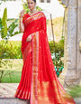 Cynosure Red Kanjivaram Silk Saree With Ideal Blouse Piece