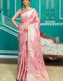 Adoring Baby Pink Organza Silk Saree With Desultory Blouse Piece