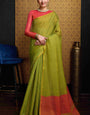 Exquisite Green Soft Banarasi Tissue Silk Saree With Precious Blouse Piece