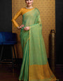 Brood Sea Green Soft Banarasi Tissue Silk Saree With Wonderful Blouse Piece