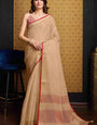 Devastating Beige Cotton Silk Saree With Outstanding Blouse Piece