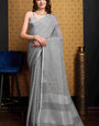 Flameboyant Grey Cotton Silk Saree With Quintessential Blouse Piece