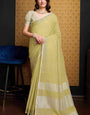 Super extravagant Mustard Cotton Silk Saree With Luminous Blouse Piece