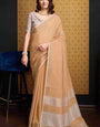 Amiable Peach Cotton Silk Saree With Eloquence Blouse Piece