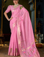 Quintessential Pink Cotton Silk Saree With Supernal Blouse Piece