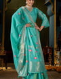 Supernal Turquoise Cotton Silk Saree With Girlish Blouse Piece