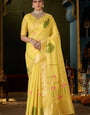 Adorning Yellow Cotton Silk Saree With Arresting Blouse Piece