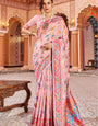 A dreamy Baby Pink Linen Silk Saree With Demesne Blouse Piece