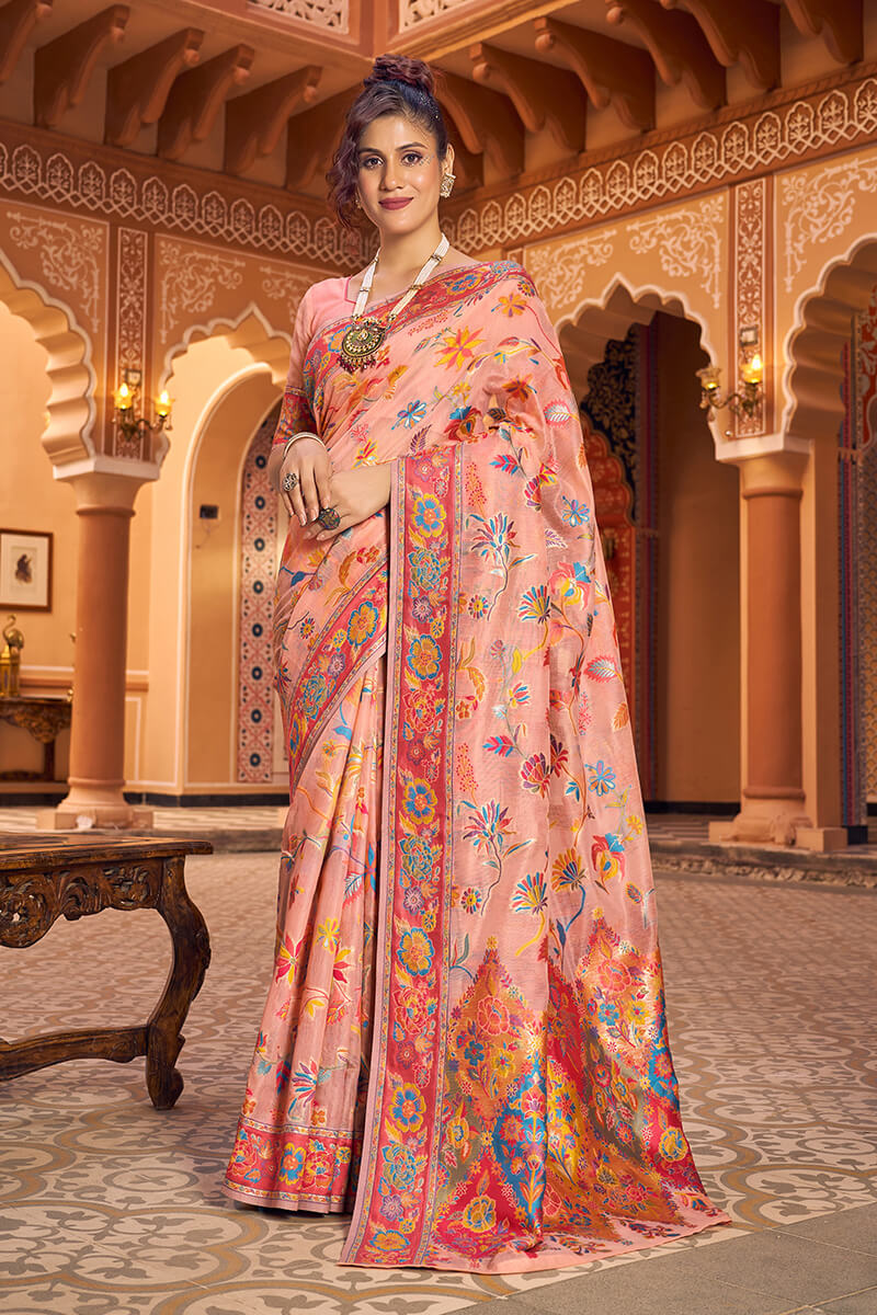 Denouement Peach Linen Silk Saree With Propinquity Blouse Piece