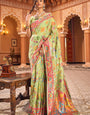 Magnetic Pista Linen Silk Saree With Petrichor Blouse Piece