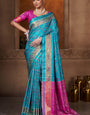 Exceptional Firozi Paithani Silk Saree With Traditional Blouse Piece