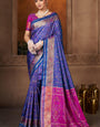 Pleasant Navy Blue Paithani Silk Saree With Gleaming Blouse Piece
