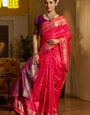 Assemblage Dark Pink Pure Zari Weaving Banarasi Silk Saree With Diaphanous Blouse Piece