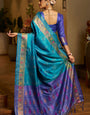 Classy Firozi Pure Zari Weaving Banarasi Silk Saree With Enthralling Blouse Piece