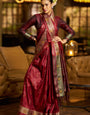 Amiable Maroon Pure Zari Weaving Banarasi Silk Saree With Enamoring Blouse Piece