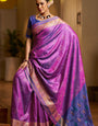 Elegant Purple Pure Zari Weaving Banarasi Silk Saree With Imbrication Blouse Piece